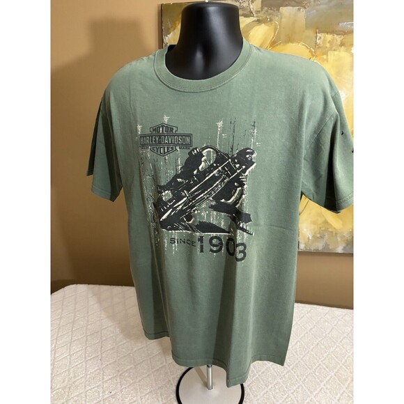Vintage Harley Davidson Museum 2008 Graphic 2 Sided Green Tee Men’s Size L - Picture 6 of 16